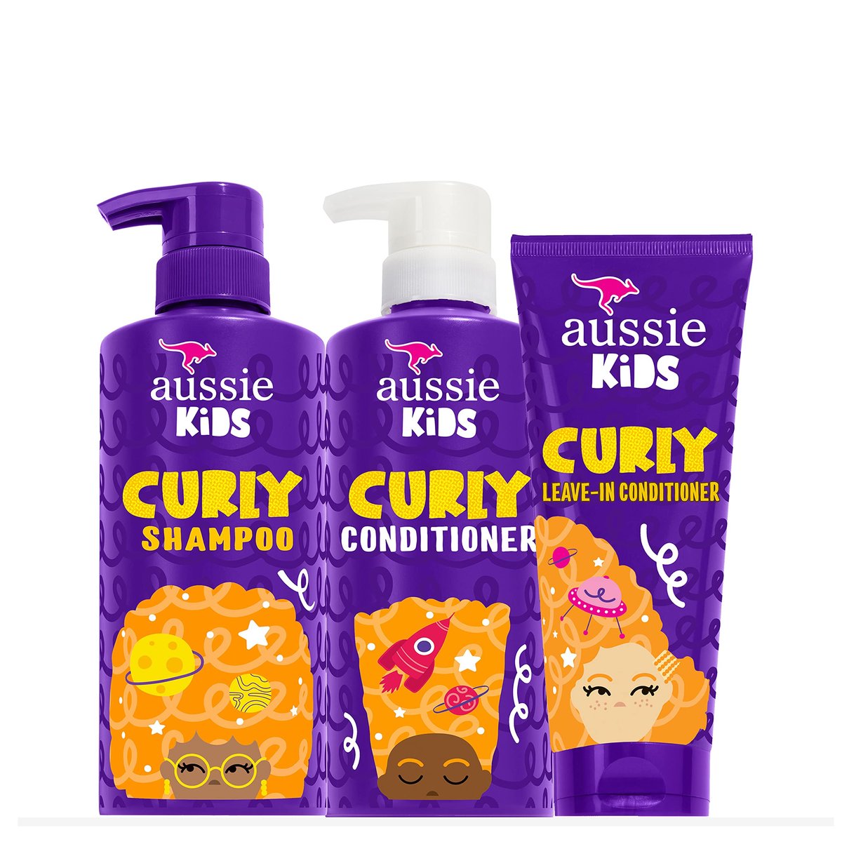 Aussie Kids Curly Hair Shampoo, Conditioner & Leave-In Conditioner Set - Sulfate & Paraben Free, 3-Piece Bundle Avelisse