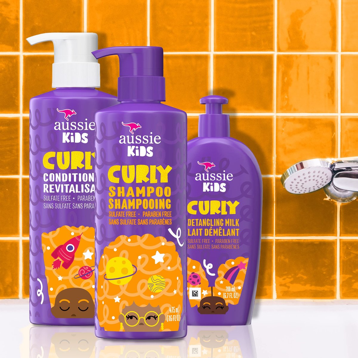 Aussie Kids Curly Hair Shampoo, Conditioner & Leave-In Conditioner Set - Sulfate & Paraben Free, 3-Piece Bundle Avelisse