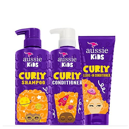 Aussie Kids Curly Hair Shampoo, Conditioner & Leave-In Conditioner Set - Sulfate & Paraben Free, 3-Piece Bundle Avelisse