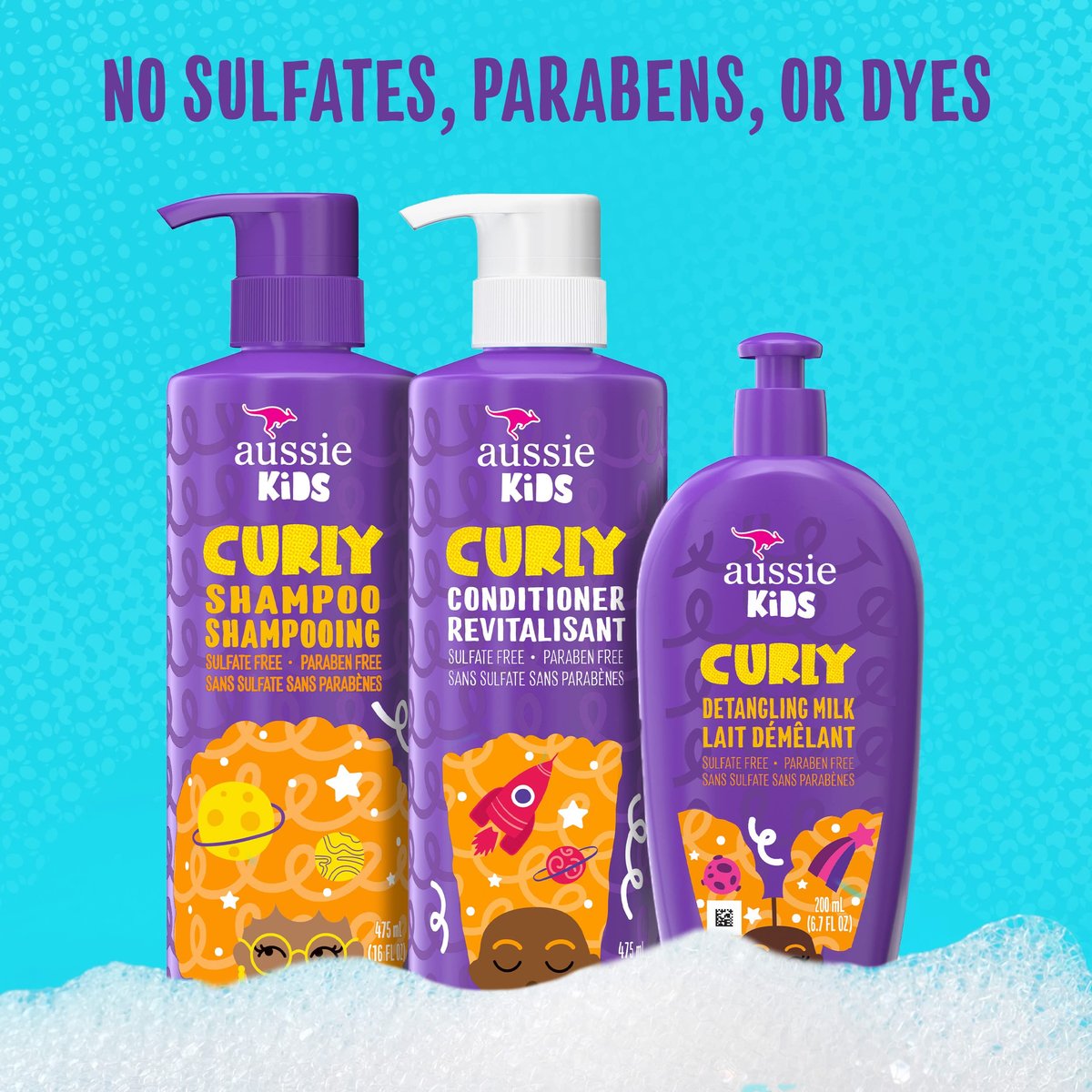 Aussie Kids Curly Hair Shampoo, Conditioner & Leave-In Conditioner Set - Sulfate & Paraben Free, 3-Piece Bundle Avelisse