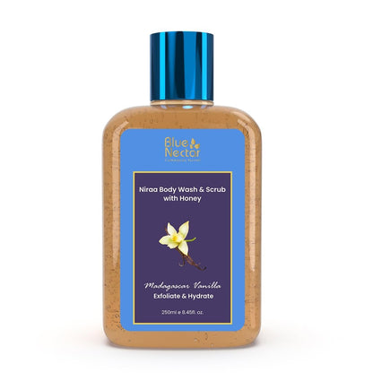 Blue Nectar Vanilla Body Wash & Scrub with Honey – Deep Cleansing, Exfoliation & Anti-Cellulite (8.4 Fl Oz)