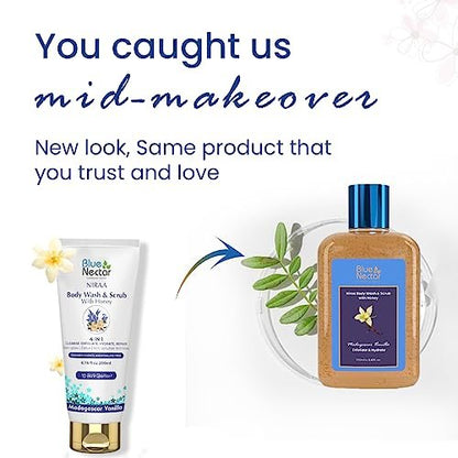 Blue Nectar Vanilla Body Wash & Scrub with Honey – Deep Cleansing, Exfoliation & Anti-Cellulite (8.4 Fl Oz)