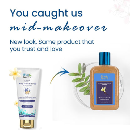 Blue Nectar Vanilla Body Wash & Scrub with Honey – Deep Cleansing, Exfoliation & Anti-Cellulite (8.4 Fl Oz)