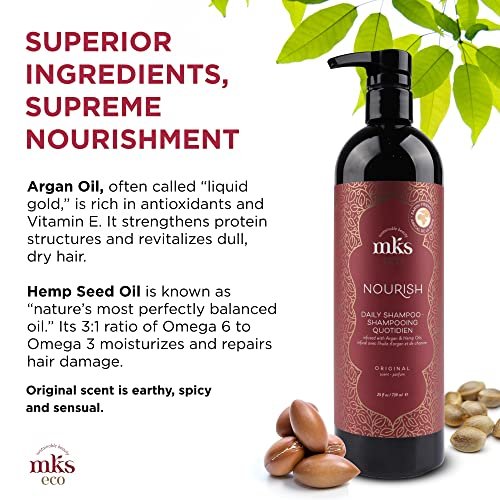MKS eco Nourish Shampoo, Original Scent - 25 fl oz - Cleanses, Strengthens & Repairs Fine, Color Treated Hair - Moroccan Argan Oil & Hemp Seed Oil - Vegan, Cruelty Free - görsel 8