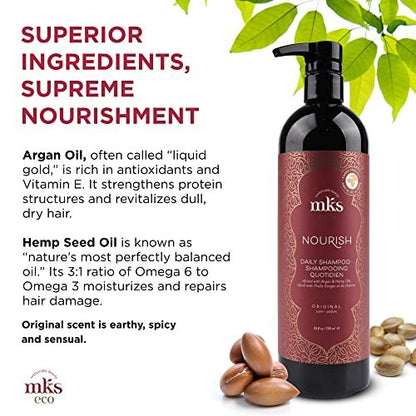 MKS eco Nourish Shampoo, Original Scent - 25 fl oz - Cleanses, Strengthens & Repairs Fine, Color Treated Hair - Moroccan Argan Oil & Hemp Seed Oil - Vegan, Cruelty Free