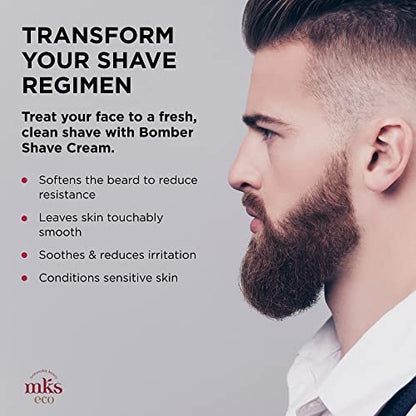 MKS eco for Men Bomber Shave Cream - Sandalwood Scent - 10 oz - Softens Beard, Reduces Irritation - with Hemp Seed & Argan Oils - Vegan & Cruelty Free