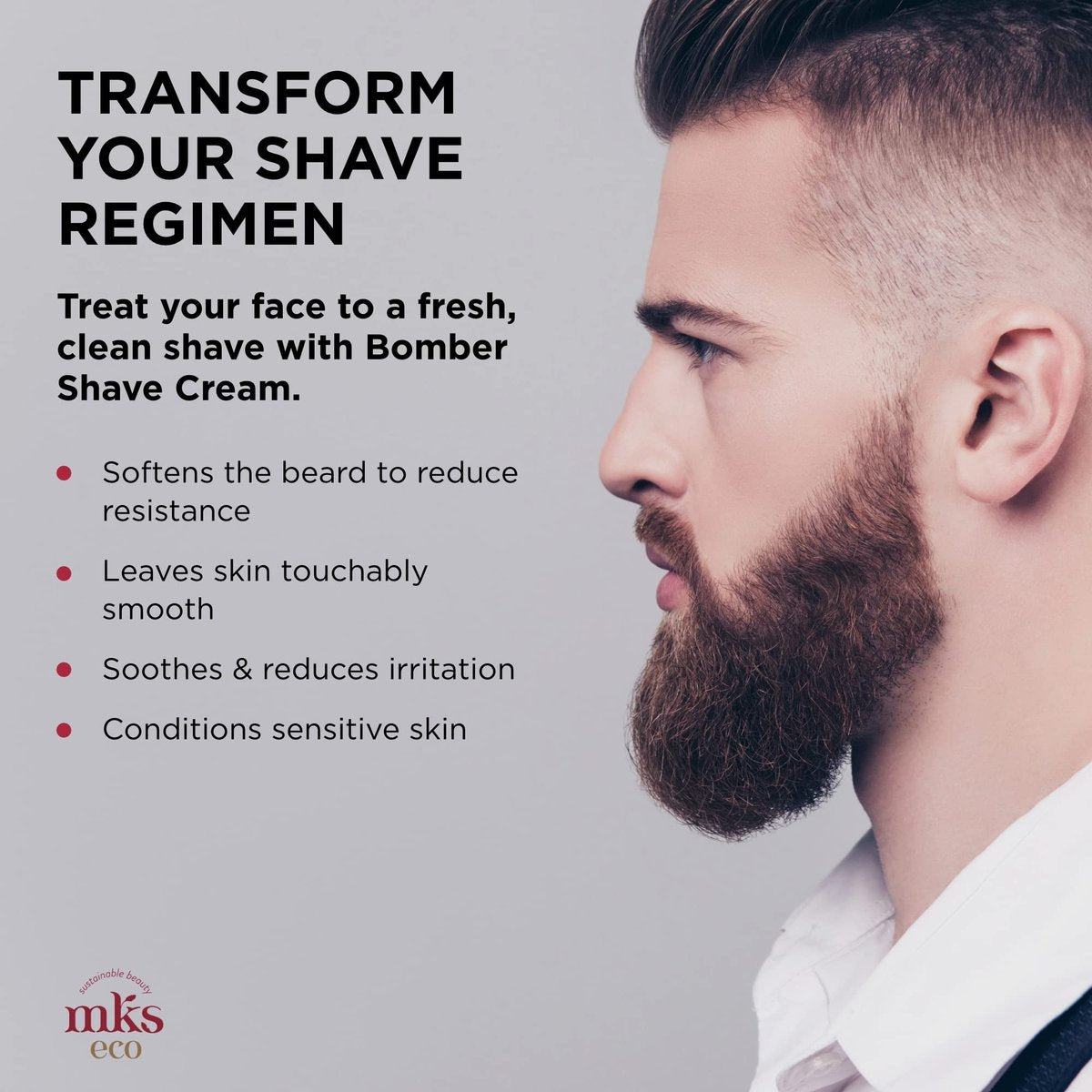 MKS eco for Men Bomber Shave Cream - Sandalwood Scent - 10 oz - Softens Beard, Reduces Irritation - with Hemp Seed & Argan Oils - Vegan & Cruelty Free - görsel 5