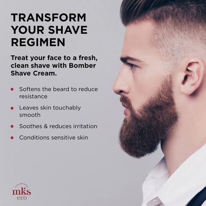 MKS eco for Men Bomber Shave Cream - Sandalwood Scent - 10 oz - Softens Beard, Reduces Irritation - with Hemp Seed & Argan Oils - Vegan & Cruelty Free