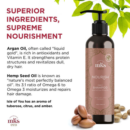 MKS eco Nourish Shampoo, Isle of You - 10 fl oz - Cleanses, Strengthens & Repairs Fine, Color-Treated Hair - Moroccan Argan Oil & Hemp Seed Oil - Vegan, Cruelty-Free