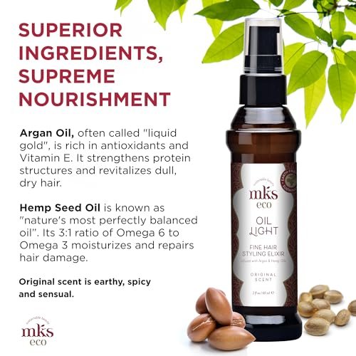 MKS Eco Hair Styling Elixir - Original 2 fl oz - Moroccan Argan Oil & Hemp Seed Oil for Fine Hair - Moisturizing, Nourishing & Frizz Control - Vegan & Cruelty-Free - görsel 8