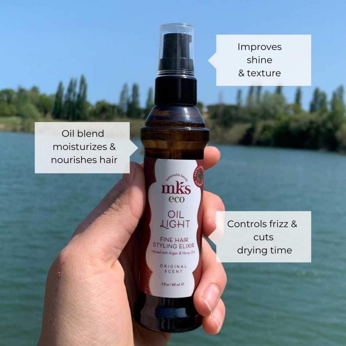 MKS Eco Hair Styling Elixir - Original 2 fl oz - Moroccan Argan Oil & Hemp Seed Oil for Fine Hair - Moisturizing, Nourishing & Frizz Control - Vegan & Cruelty-Free - görsel 9