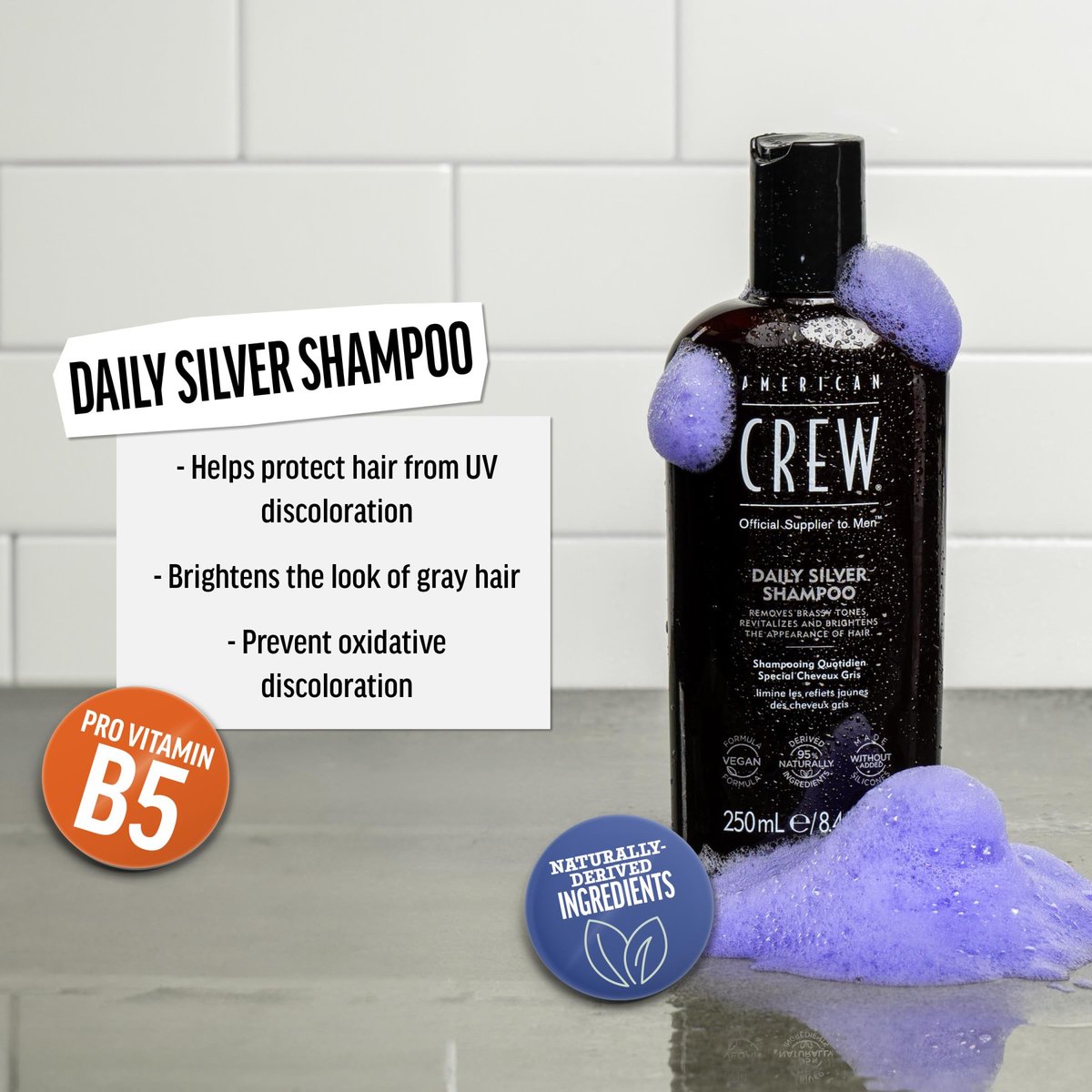 American Crew Daily Silver Shampoo for Men - Removes Brassy Tones, Naturally Derived, Vegan Formula, 8.4 fl oz Avelisse