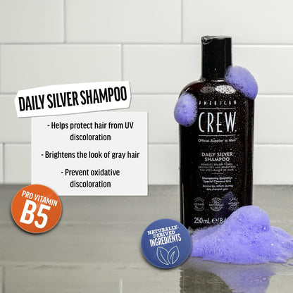American Crew Daily Silver Shampoo for Men - Removes Brassy Tones, Naturally Derived, Vegan Formula, 8.4 fl oz Avelisse