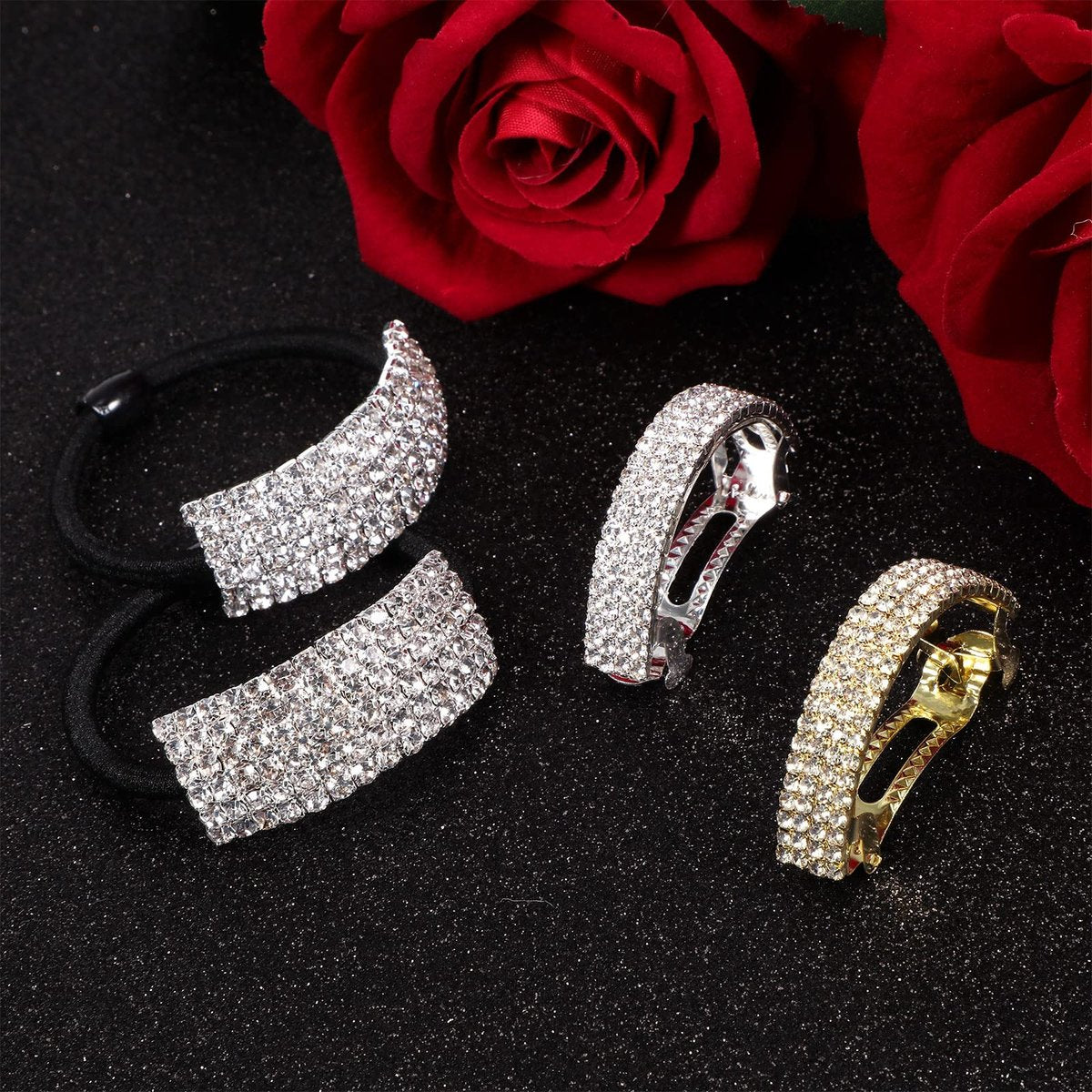Multicolor Rhinestone Barrette & Crystal Ponytail Holder – Glitter Hair Tie for Women, Mother’s Day Gift Avelisse