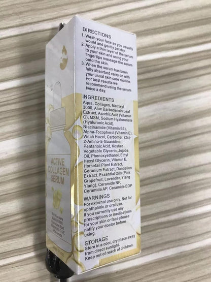 Active Collagen Serum - Natural & Organic Anti-Aging Face Serum with Collagen, Improves Elasticity, Firms & Smooths Skin - 1 oz