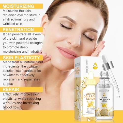 Active Collagen Serum - Natural & Organic Anti-Aging Face Serum with Collagen, Improves Elasticity, Firms & Smooths Skin - 1 oz - görsel 8