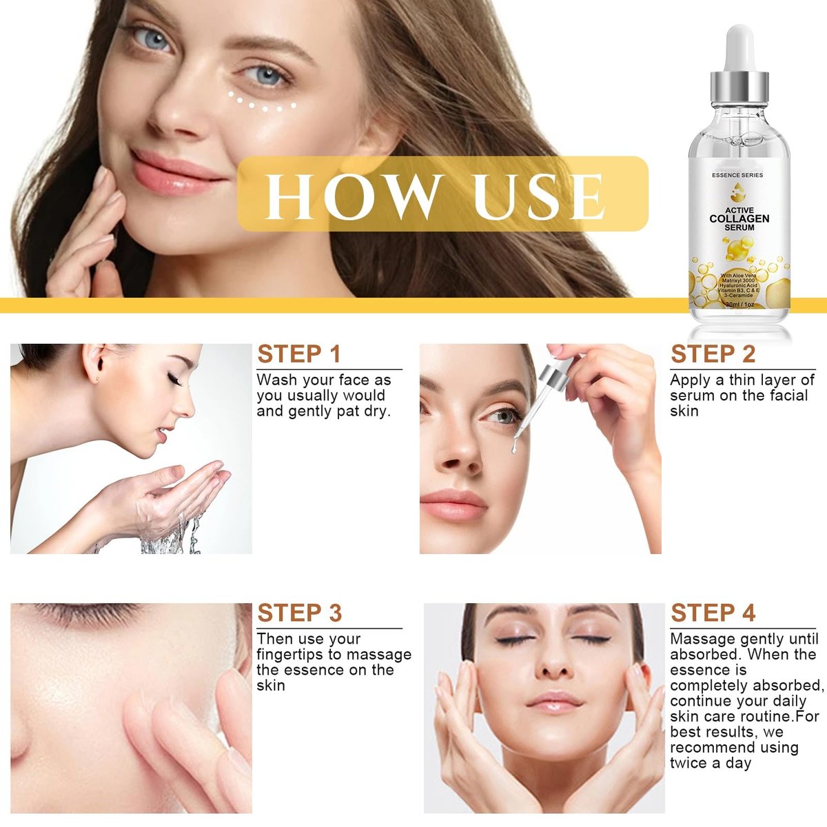 Active Collagen Serum - Natural & Organic Anti-Aging Face Serum with Collagen, Improves Elasticity, Firms & Smooths Skin - 1 oz - görsel 9