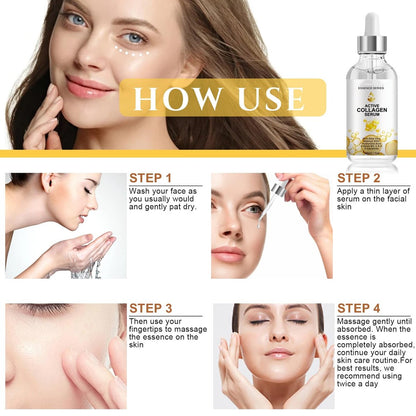 Active Collagen Serum - Natural & Organic Anti-Aging Face Serum with Collagen, Improves Elasticity, Firms & Smooths Skin - 1 oz