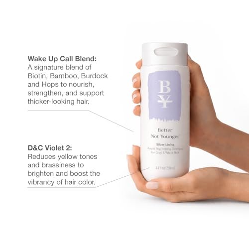 Better Not Younger Silver Lining Purple Shampoo for White & Gray Hair - Brightening & Toning Formula Neutralizes Yellow & Brassy Tones – Volumizing & Nourishing - 8.4 fl oz Avelisse