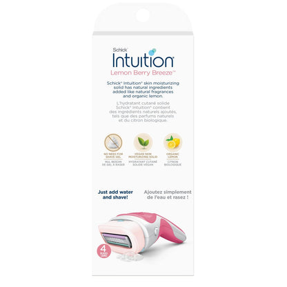 Schick Intuition Lemon Berry Breeze Razors for Women - 1 Razor Handle & 2 Refill Blades with Organic Lemon