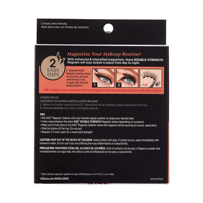KISS Magnetic Curation False Eyelashes, 3 Pairs with 5 Double Strength Magnets, Wind Resistant, Dermatologist Tested, Reusable Up to 15 Times, Black, 3 Count