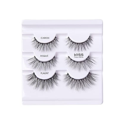 KISS Magnetic Curation False Eyelashes, 3 Pairs with 5 Double Strength Magnets, Wind Resistant, Dermatologist Tested, Reusable Up to 15 Times, Black, 3 Count