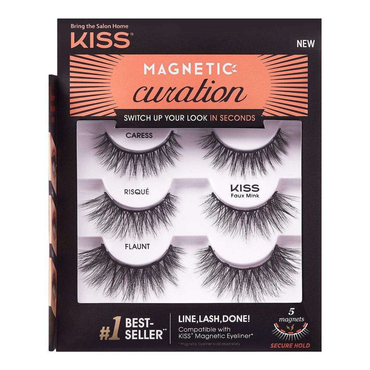 KISS Magnetic Curation False Eyelashes, 3 Pairs with 5 Double Strength Magnets, Wind Resistant, Dermatologist Tested, Reusable Up to 15 Times, Black, 3 Count - görsel 2