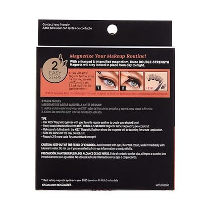 KISS Magnetic Curation False Eyelashes, 3 Pairs with 5 Double Strength Magnets, Wind Resistant, Dermatologist Tested, Reusable Up to 15 Times, Black, 3 Count