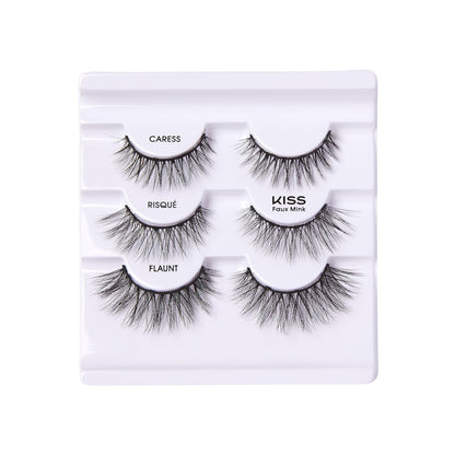 KISS Magnetic Curation False Eyelashes, 3 Pairs with 5 Double Strength Magnets, Wind Resistant, Dermatologist Tested, Reusable Up to 15 Times, Black, 3 Count