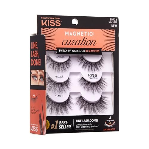KISS Magnetic Curation False Eyelashes, 3 Pairs with 5 Double Strength Magnets, Wind Resistant, Dermatologist Tested, Reusable Up to 15 Times, Black, 3 Count - görsel 7