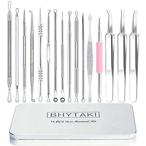 16-Piece Blackhead Remover Tools Kit - Premium Stainless Steel Pimple Popper Tool Set with Metal Box - görsel 2