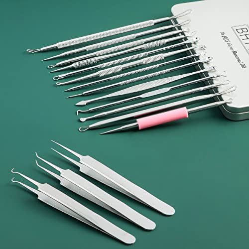 16-Piece Blackhead Remover Tools Kit - Premium Stainless Steel Pimple Popper Tool Set with Metal Box - görsel 14