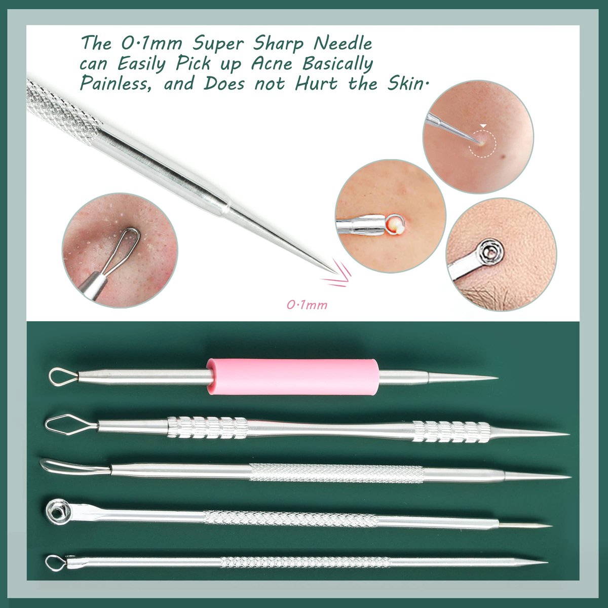 16-Piece Blackhead Remover Tools Kit - Premium Stainless Steel Pimple Popper Tool Set with Metal Box - görsel 7