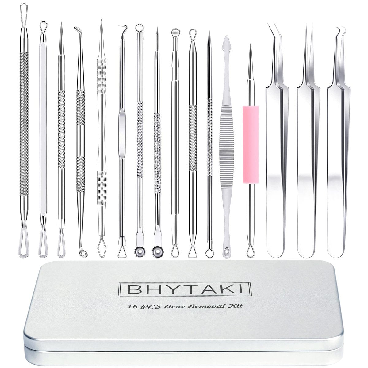 16-Piece Blackhead Remover Tools Kit - Premium Stainless Steel Pimple Popper Tool Set with Metal Box - görsel 1