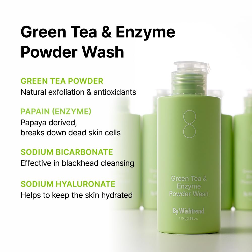 BY WISHTREND Green Tea & Enzyme Powder Wash - Gentle Face Wash for Sensitive Skin, Removes Impurities, Fragrance Free, 110g - görsel 7