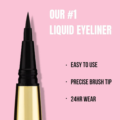 Rouge & Rogue Waterproof Liquid Eyeliner – Ultra-Black, Smudge-Proof, Long-Lasting, Vegan & Cruelty-Free Precision Brush Tip for Winged Liner & Cat Eye