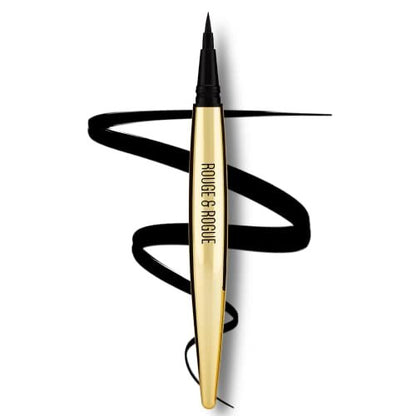 Rouge & Rogue Waterproof Liquid Eyeliner – Ultra-Black, Smudge-Proof, Long-Lasting, Vegan & Cruelty-Free Precision Brush Tip for Winged Liner & Cat Eye