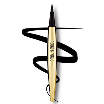 Rouge & Rogue Waterproof Liquid Eyeliner – Ultra-Black, Smudge-Proof, Long-Lasting, Vegan & Cruelty-Free Precision Brush Tip for Winged Liner & Cat Eye