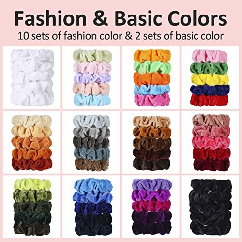 ADRIONE 60-Pack Velvet Scrunchies - Soft Non-Slip Hair Ties for All Hair Types, No Damage - görsel 4