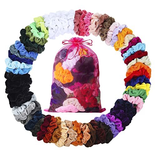 ADRIONE 60-Pack Velvet Scrunchies - Soft Non-Slip Hair Ties for All Hair Types, No Damage - görsel 2