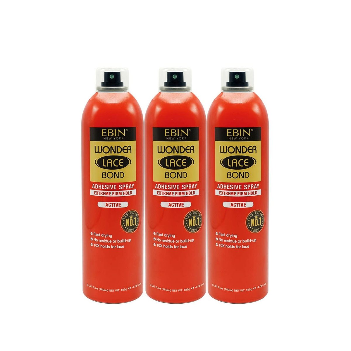 EBIN NEW YORK Wonder Lace Bond Adhesive Spray Active 3-Pack - Extreme Firm Hold, Fast Drying, No Residue, All-Day Hold for Daily Wig Application (6.08 oz / 180 ml Each) - görsel 1
