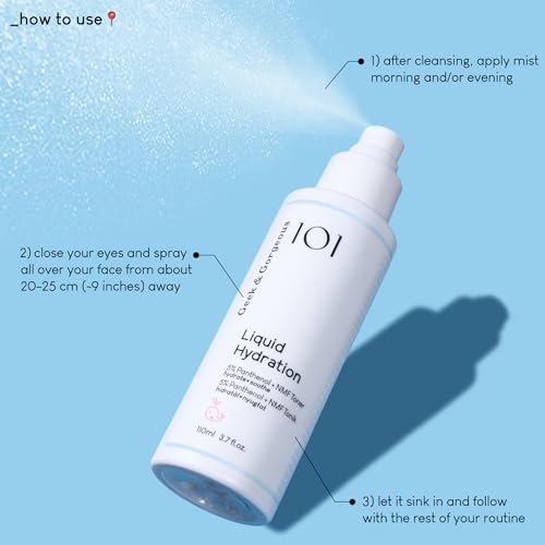 Geek & Gorgeous Liquid Hydration – Lightweight Toner Mist with 5% Panthenol & Natural Moisturizing Factors – Hydrates & Soothes All Skin Types – 3.7 Fl Oz Avelisse