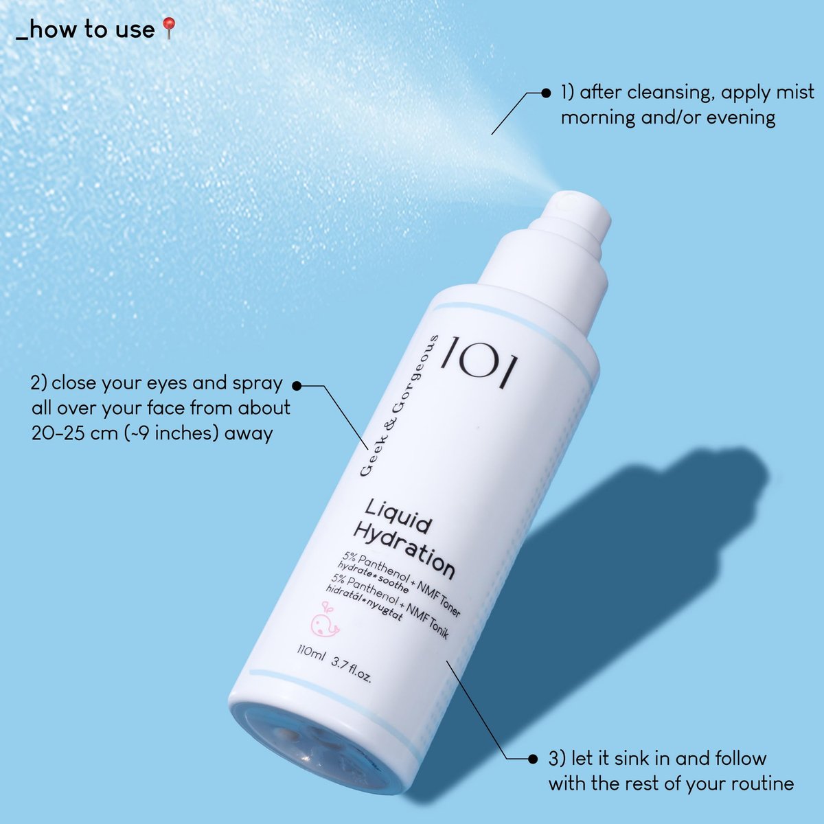 Geek & Gorgeous Liquid Hydration – Lightweight Toner Mist with 5% Panthenol & Natural Moisturizing Factors – Hydrates & Soothes All Skin Types – 3.7 Fl Oz Avelisse