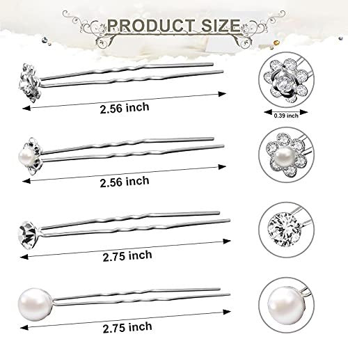 MTLEE 40 Pcs Rhinestone Hair Pins for Women - Silver Flower Pearl Decorative U Shape Diamond Wedding Hair Accessories for Prom, Brides, Bridesmaids - görsel 6