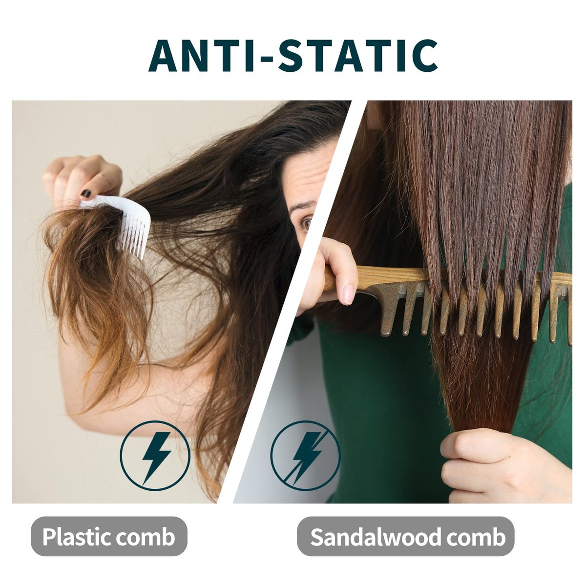 BESTOOL Wide Tooth Comb - Extra Large Natural Sandalwood Detangler for Curly, Long, Thick Hair - Anti-Static Avelisse