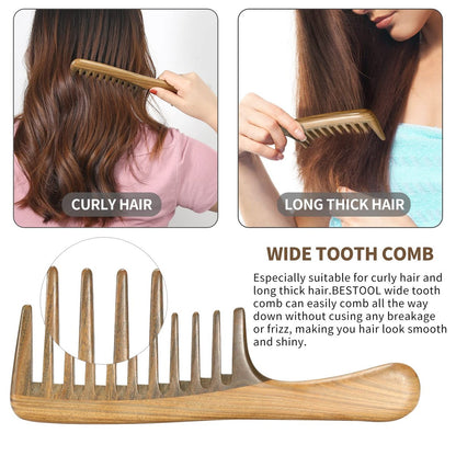 BESTOOL Wide Tooth Comb - Extra Large Natural Sandalwood Detangler for Curly, Long, Thick Hair - Anti-Static Avelisse