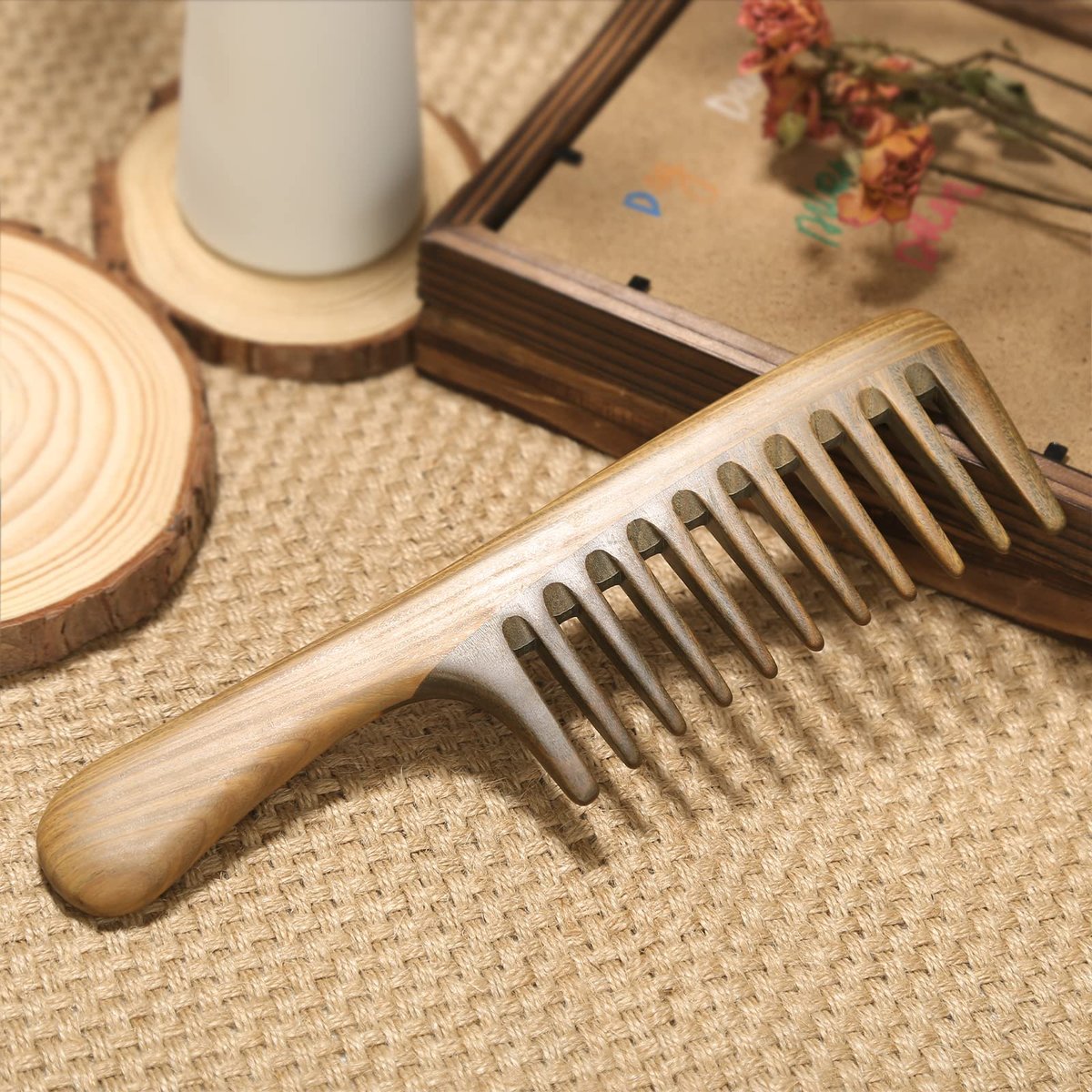 BESTOOL Wide Tooth Comb - Extra Large Natural Sandalwood Detangler for Curly, Long, Thick Hair - Anti-Static Avelisse