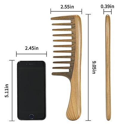 BESTOOL Wide Tooth Comb - Extra Large Natural Sandalwood Detangler for Curly, Long, Thick Hair - Anti-Static Avelisse
