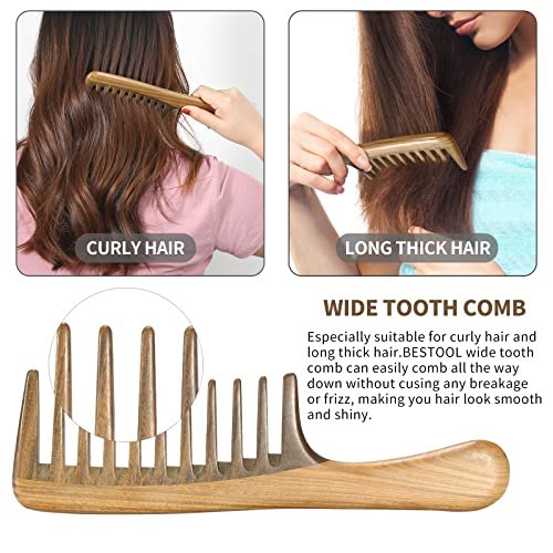 BESTOOL Wide Tooth Comb - Extra Large Natural Sandalwood Detangler for Curly, Long, Thick Hair - Anti-Static Avelisse
