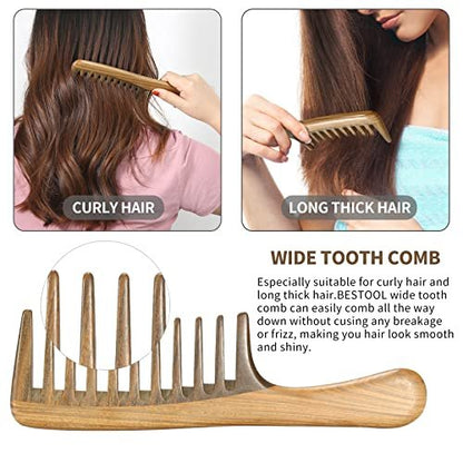 BESTOOL Wide Tooth Comb - Extra Large Natural Sandalwood Detangler for Curly, Long, Thick Hair - Anti-Static Avelisse